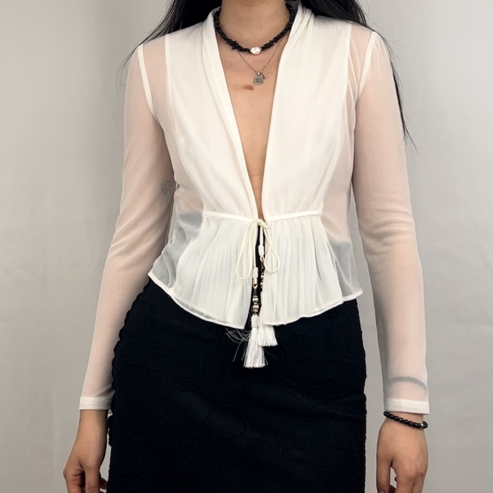 Sussi White Sheer Lightweight Chiffon Shrug Cardigan